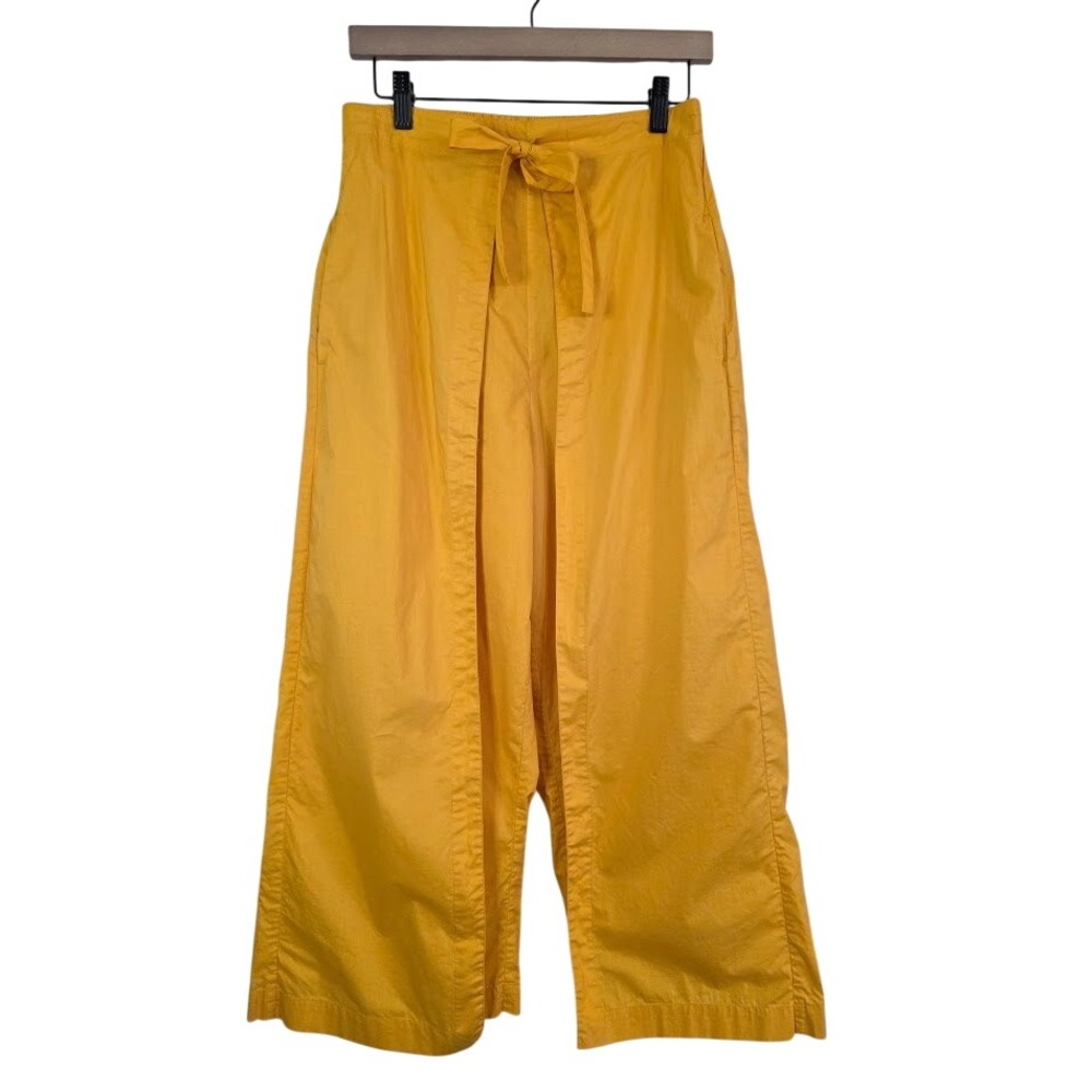 Gorman Green Women's 12 Wide Leg Wrap Pants Front Tie Crop Yellow Organic Cotton